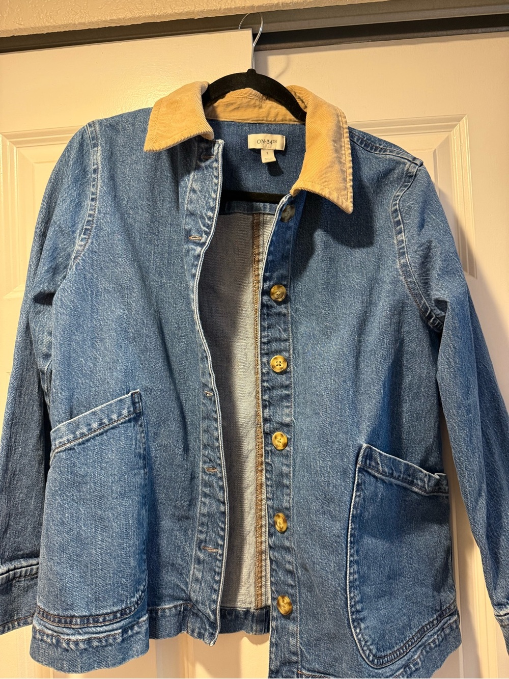 Women's Blue Denim Jacket with Tan Corduroy Collar